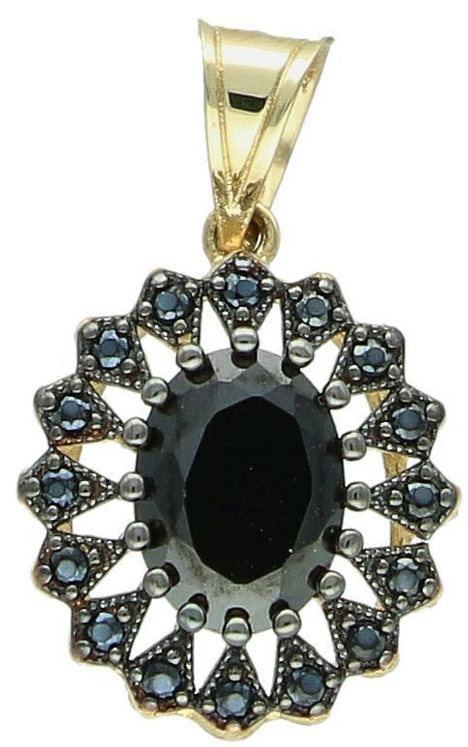 Zawieszka złota markiza z czarnymi cyrkoniami i czarnym rodem, próba 585 ZA 7083 585. Zawieszka złota z czarnymi kamieniami. Modna złota biżuteria. Zawieszki złote. Prezent dla kobiety. 1.jpg